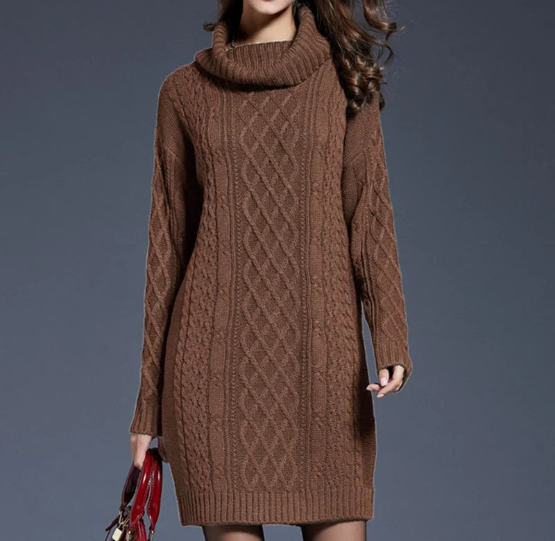 Plus Size Women Casual Knitted Long Sleeve Winter Dresses Sweater Solid Knee Length Loose Fat Female Over Size Dresses 4XL