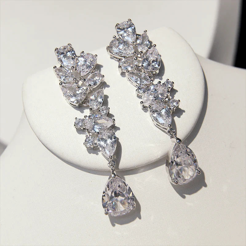 Conjuntos de joyería nupcial de lujo, Zirconia cúbica brillante, collar de boda, pendientes, accesorios para novias X0826
