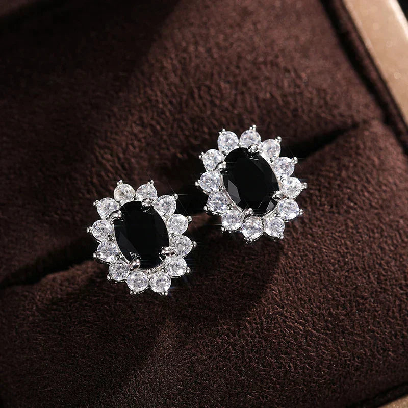 Fashion Sunflower Shape Stud Earrings Women Brilliant Oval Cubic Zirconia Luxury Female Party Jewelry Earring Top Quality