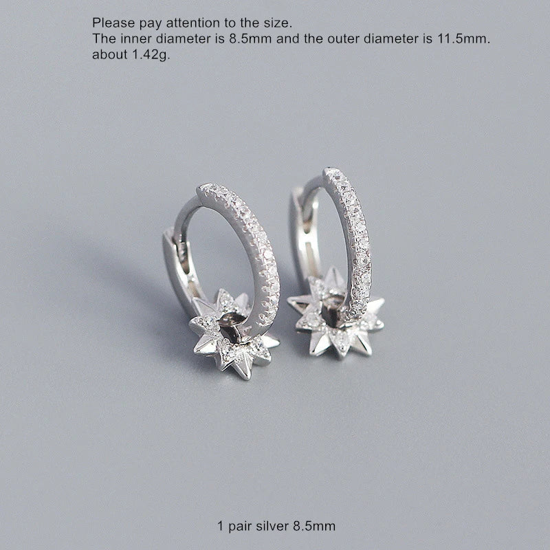 925 Sterling Silver Earring Zircon Sun Flower Ear Ring Geometric Style Water Drop Ear Bone Cute Temperament Woman Girl Ear Jewel
