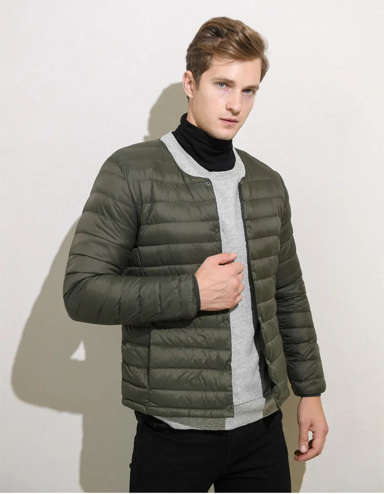 Matt Fabric Ultra Light Down Jacket Men V-neck Men's Down Jacket Slim Windproof Portable Lightweight Coat Warm Liner