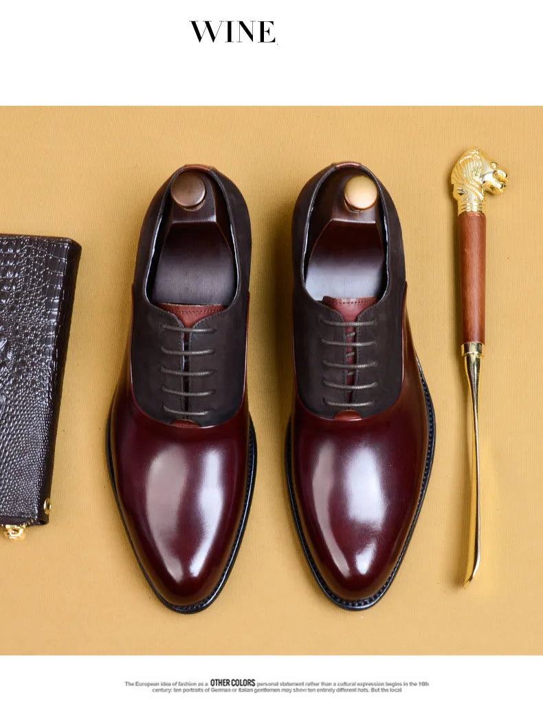 Genuine Cow Leather Brogue Wedding Business Men Casual Flats Vintage Handmade Oxford Shoes For Men Black Burgundy 2024