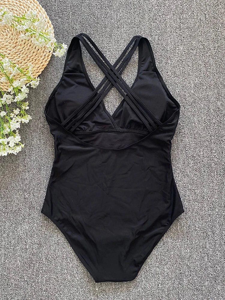 2023 Sexy One Piece Swimsuit Women Cross Bandage Backless Swimwear Female Push Up Monokini Bathers Bathing Suits Beachwear Swim