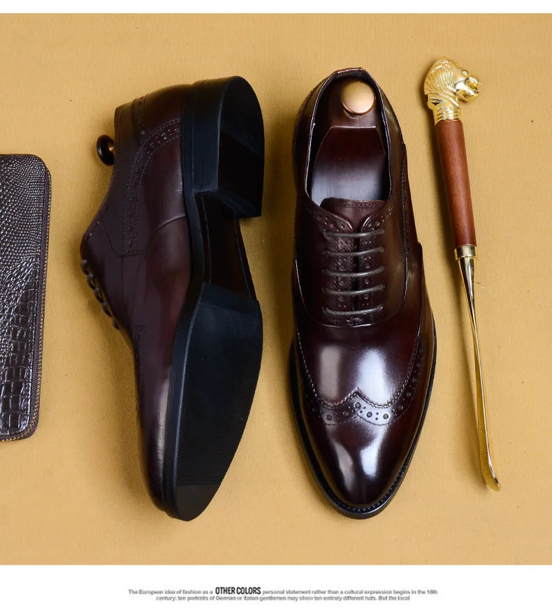 Full Grain Leather Men Retro Italian Design Men Brogues Genuine Leather Dress Shoes Handmade Wedding Shoes For Men