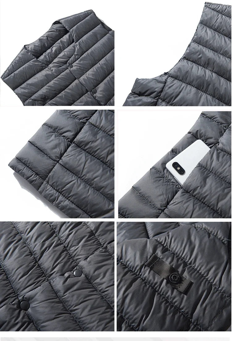 7XL Plus Size 90 White Down Vest Men Ultra Light Down Vest Portable V-neck Sleeveless Coat Man Winter Warm Liner