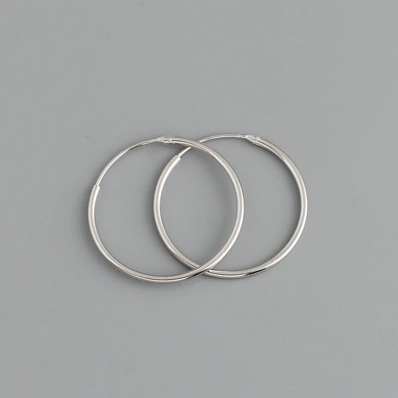 Genuine 925 Sterling Silver Fashion Korean Simple Hoop Earrings for Women Men Charming Chic Party Jewelry Accessories