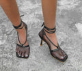 Fashion Hollow Breathable Mesh Square Toe Stiletto High Heels Women Pumps Ankle Lace-Up Elegant Dress Ladies Shoes