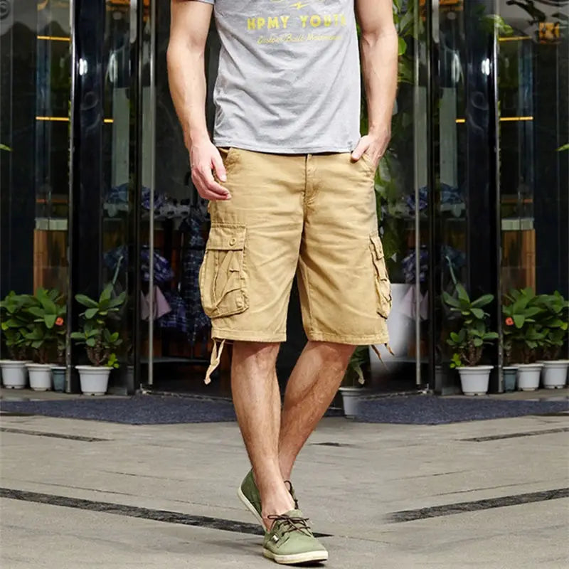 2025 Summer Men's Baggy Multi Pocket Military Cargo Shorts Male Cotton Khaki Mens Tactical Shorts Short Pants 29-44 No Belt