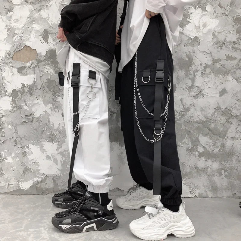 Women Cargo Harem Pants Side Pockets Black White Hip Hop Casual Pants