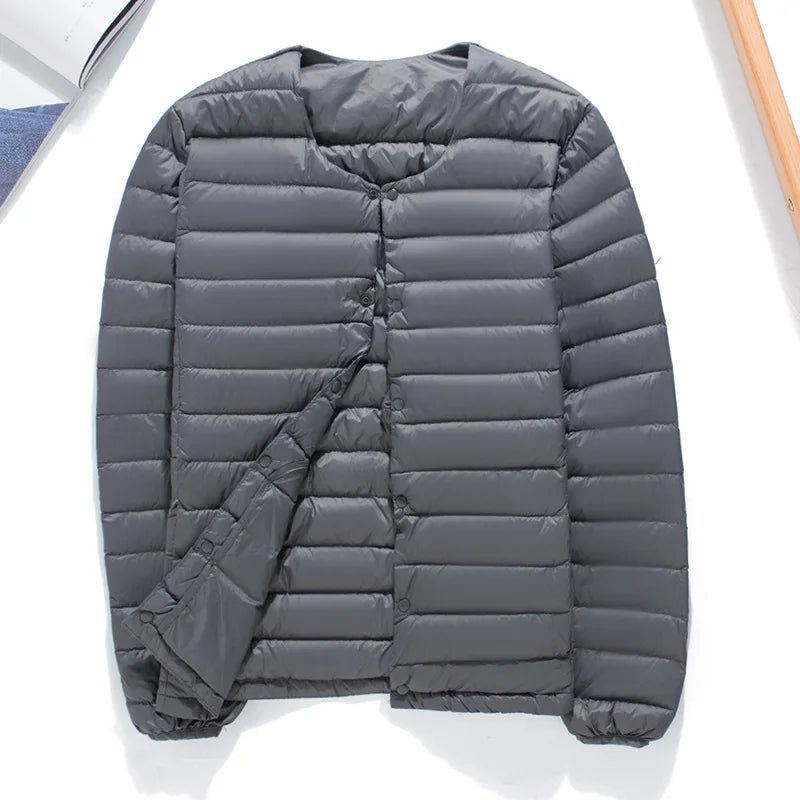Matt Fabric Ultra Light Down Jacket Men V-neck Men's Down Jacket Slim Windproof Portable Lightweight Coat Warm Liner