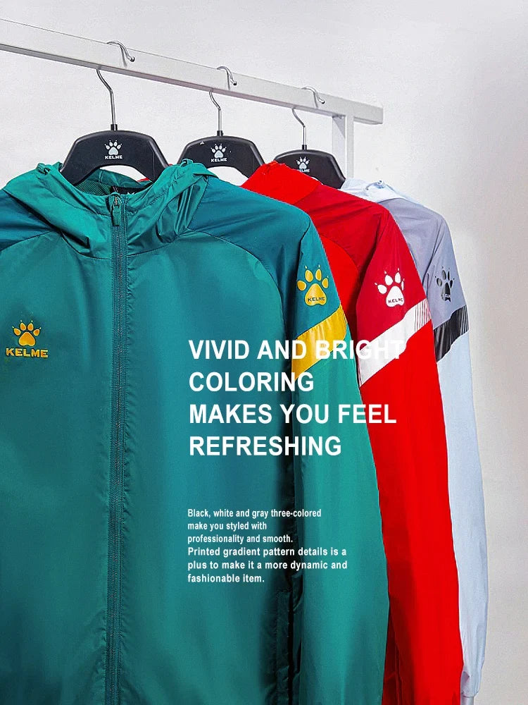 Men's Windbreaker Running Jacket Soccer Kid Hooded Windproof Coat Couple Training Waterproof Jacket Quick Dry 8061WT1005