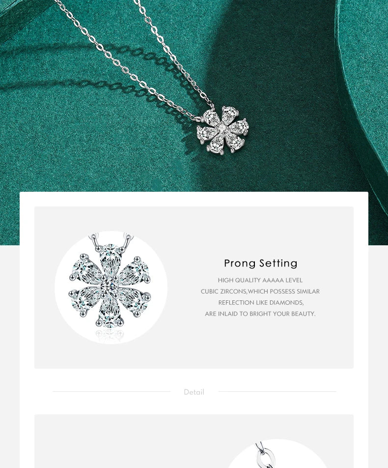 925 Sterling Silver Sparkling Lucky Flower Pendant Necklace for Women Luxury Drop Zirconia Female Wedding Fine Jewelry