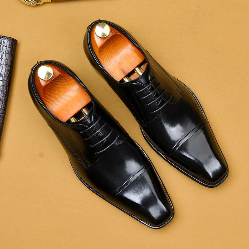 Brand Designer Men Dress Shoes Genuine Leather Lace Up Men's Shoe For Suit Black Office Party Formal Man Wedding Shoes