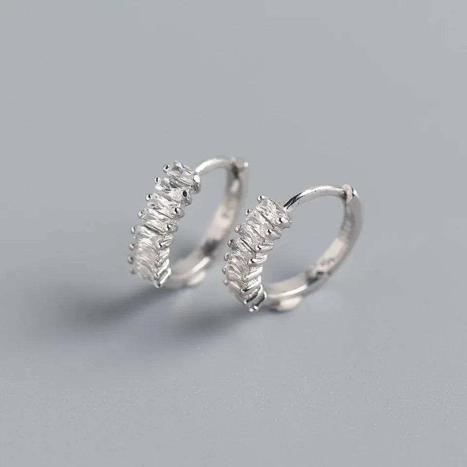 925 Sterling Silver Earring Fashion Rectangle Color Zircon Round Ear Ring Ear Bone Wild Trend Sweet Simple Women Girl Ear Jewelr