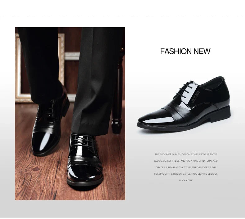 6cm/8cm Height Increasing Mens Formal Dress Shoes Cow Leather Elevator Shoes Business Office Oxfords Wedding Party Social Shoes