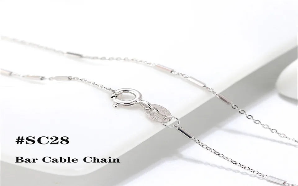 Real 925 Silver Link Chain Necklace For Women Men Basic Neck Chain Trendy Silver Cross Box Snake Chain Jewelry OSC20
