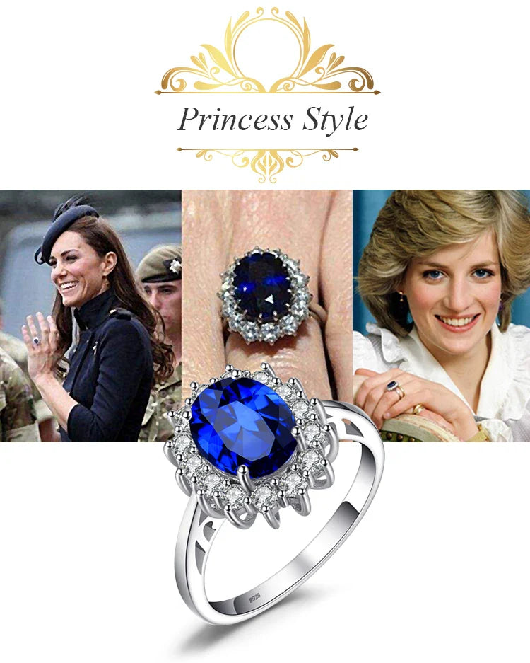 Princess Diana Created Blue Sapphire Ruby Simulated Emerald 925 Sterling Silver Pendant Necklace for WomenNo Chain