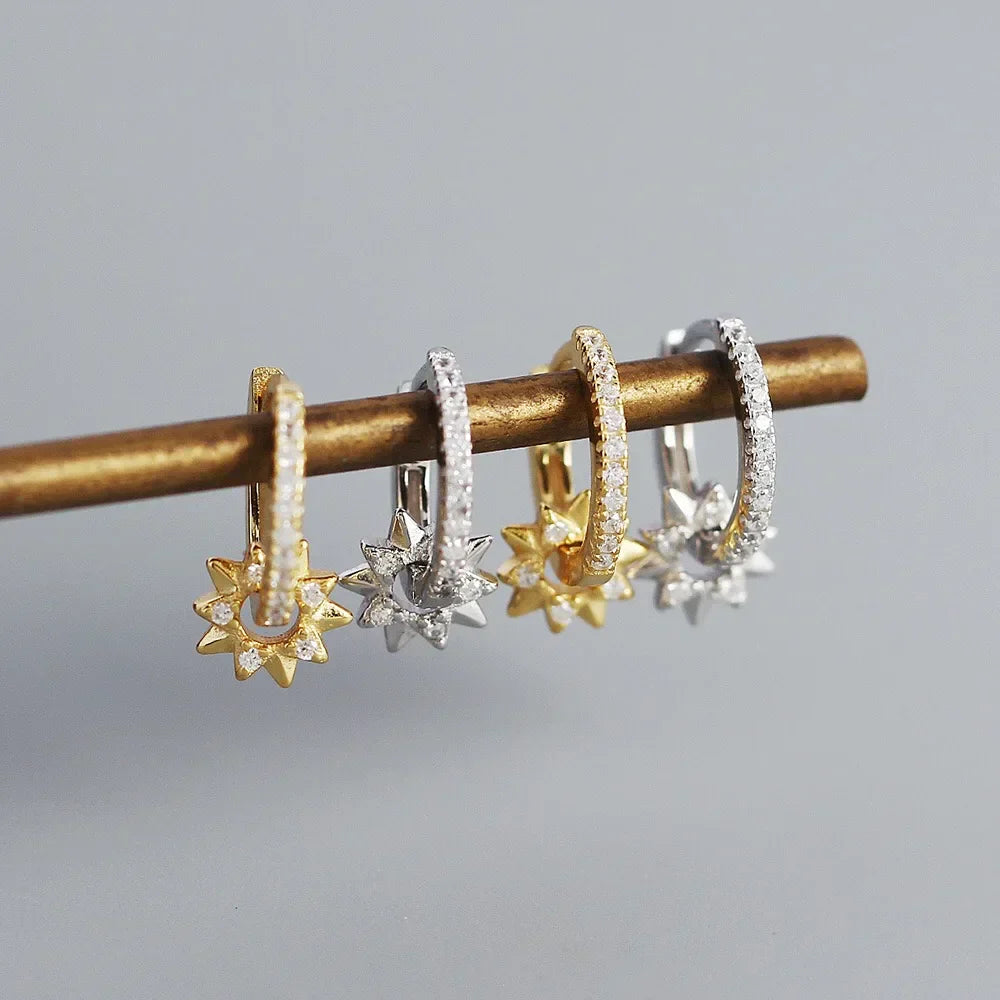 925 Sterling Silver Earring Zircon Sun Flower Ear Ring Geometric Style Water Drop Ear Bone Cute Temperament Woman Girl Ear Jewel