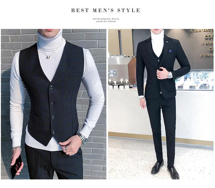 Blazer and Vest and Pants / Boutique Fashion Plaid Men's Casual Business Suit 3pcs Set Groom Wedding Dress Performance Costume