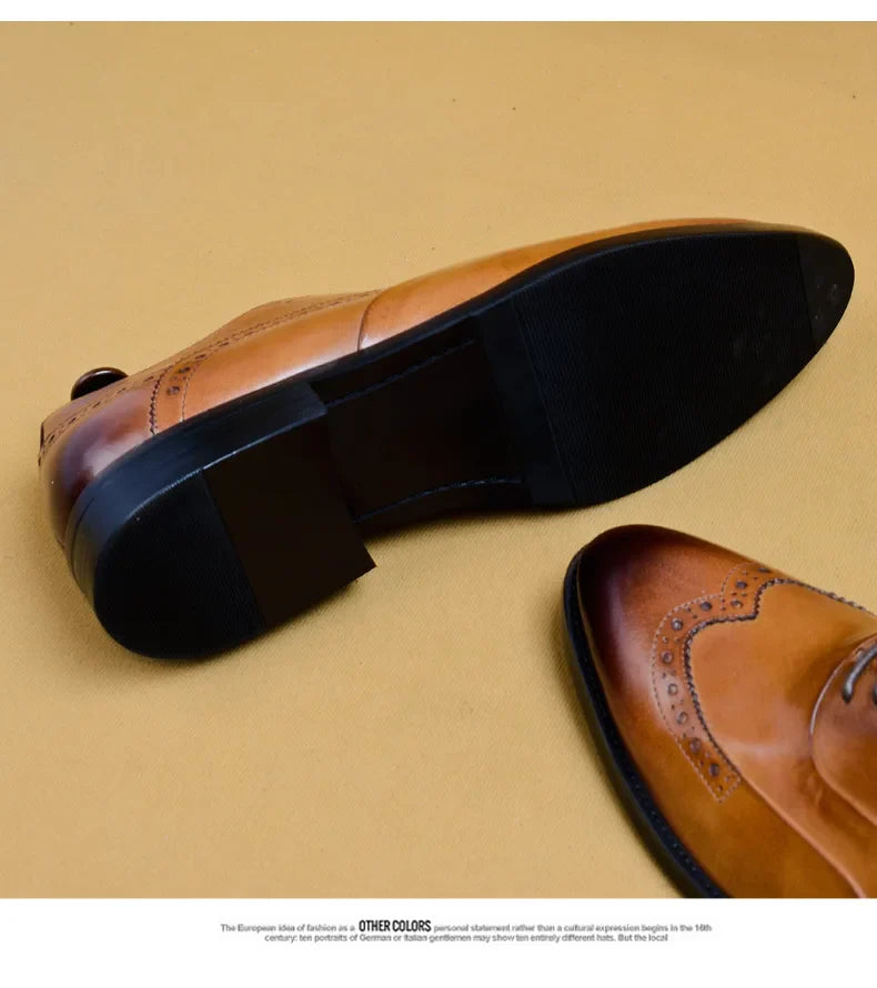 Full Grain Leather Men Retro Italian Design Men Brogues Genuine Leather Dress Shoes Handmade Wedding Shoes For Men