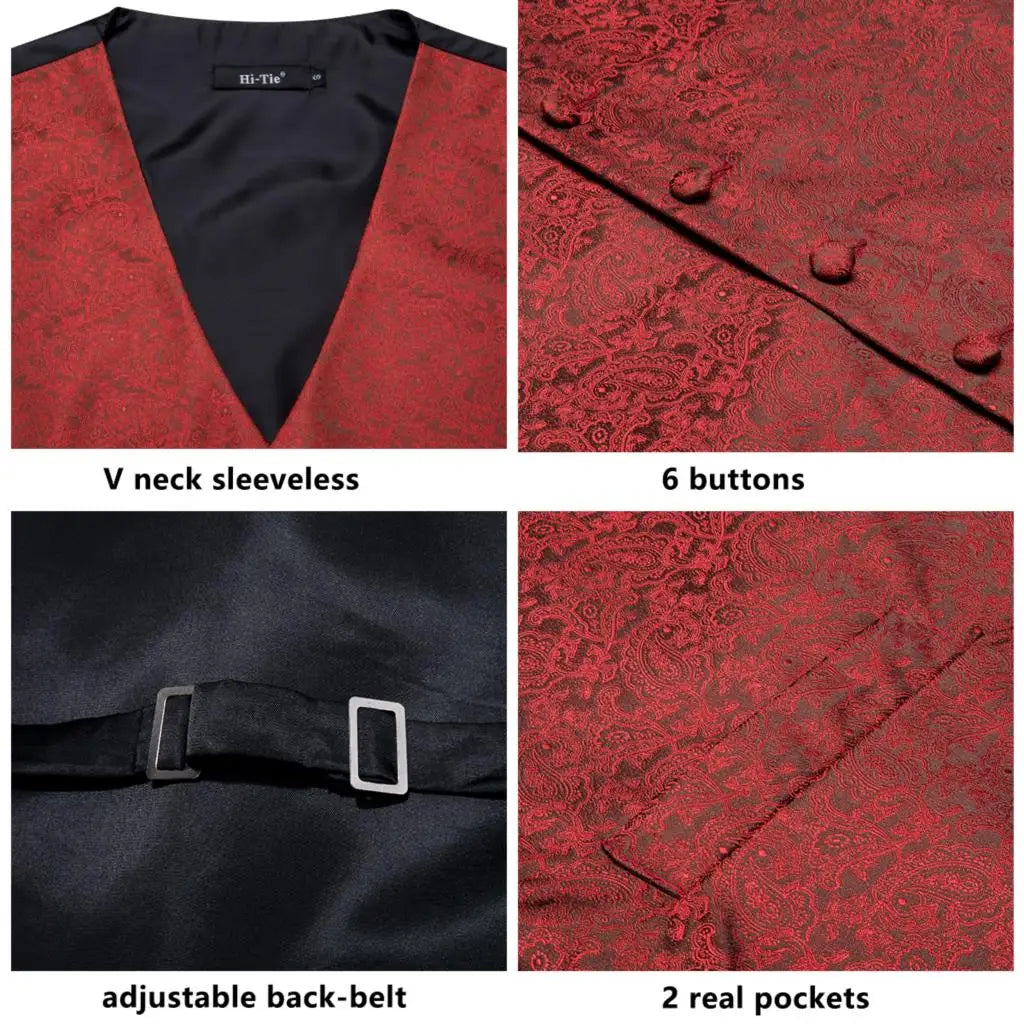 Fashion Silk Vest For Men Classic Gold Champane Yellow Waistcoat Jacket Tie Hankerchief Cufflinks Sets Dress Suit Wedding Hi-Tie