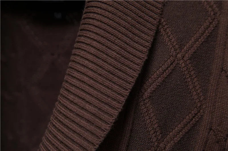 Cotton Argyle Cardigan Men Casual Single Breasted Solid Color Business Mens Cardigans New Winter Fashion Sweater Man