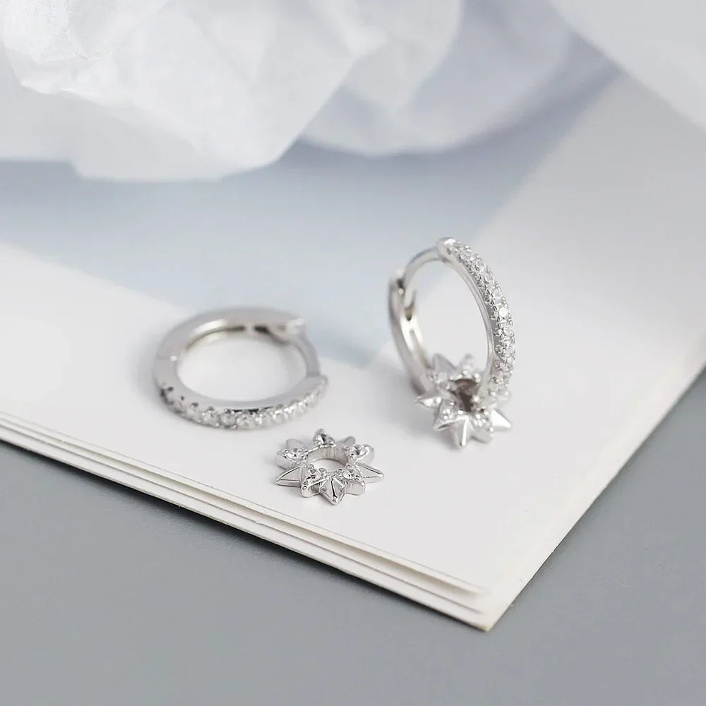925 Sterling Silver Earring Zircon Sun Flower Ear Ring Geometric Style Water Drop Ear Bone Cute Temperament Woman Girl Ear Jewel