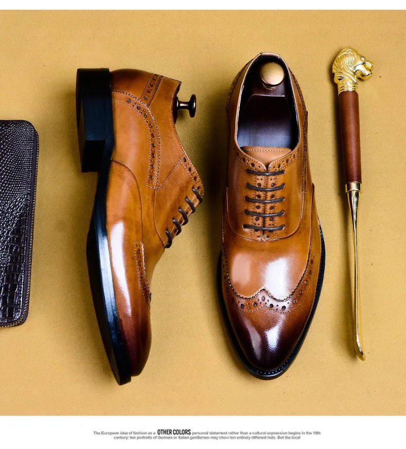 Full Grain Leather Men Retro Italian Design Men Brogues Genuine Leather Dress Shoes Handmade Wedding Shoes For Men