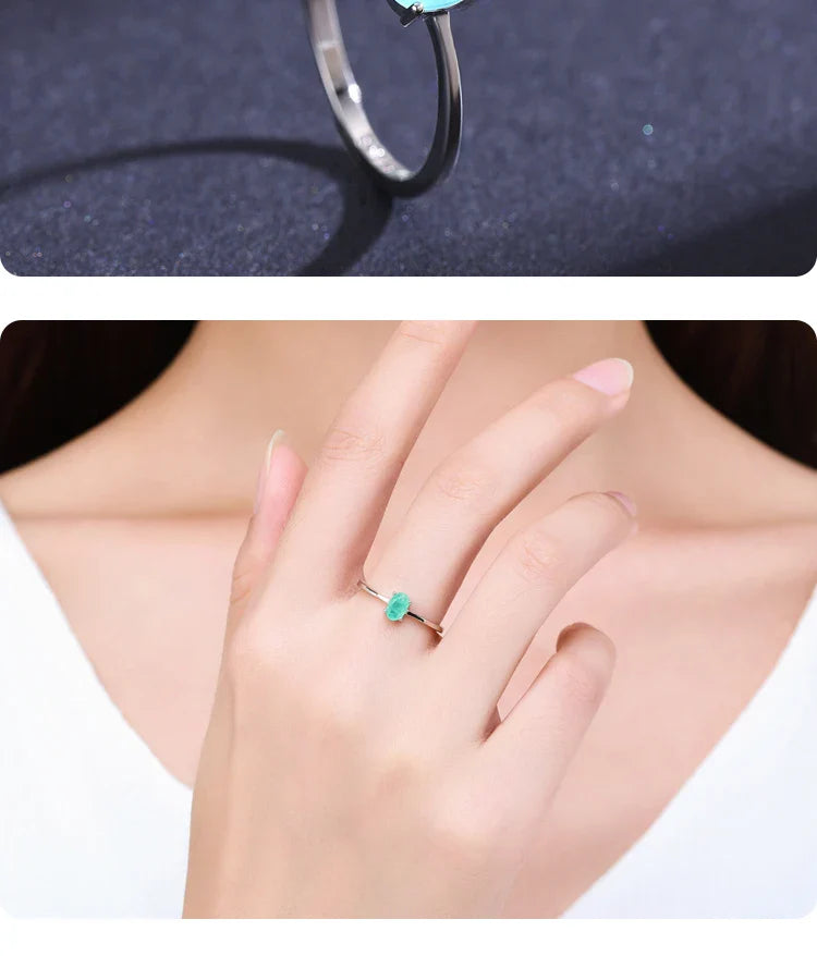 925 Sterling Silver Fashion Oval Finger Rings for Women Elegant Paraiba Tourmaline Engagement Wedding Statement Jewelry