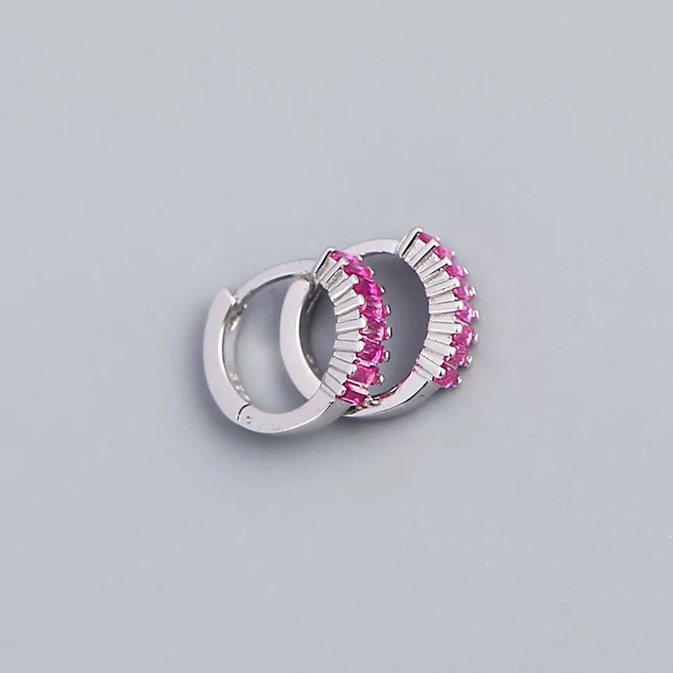 925 Sterling Silver Earring Fashion Rectangle Color Zircon Round Ear Ring Ear Bone Wild Trend Sweet Simple Women Girl Ear Jewelr