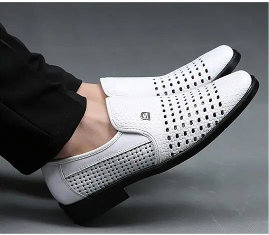 Spring Men Loafers Leather Men Shoes Summer Hollow Breathable Oxfords Man Casual Shoes Slip on Formal Dress Shoes for Man