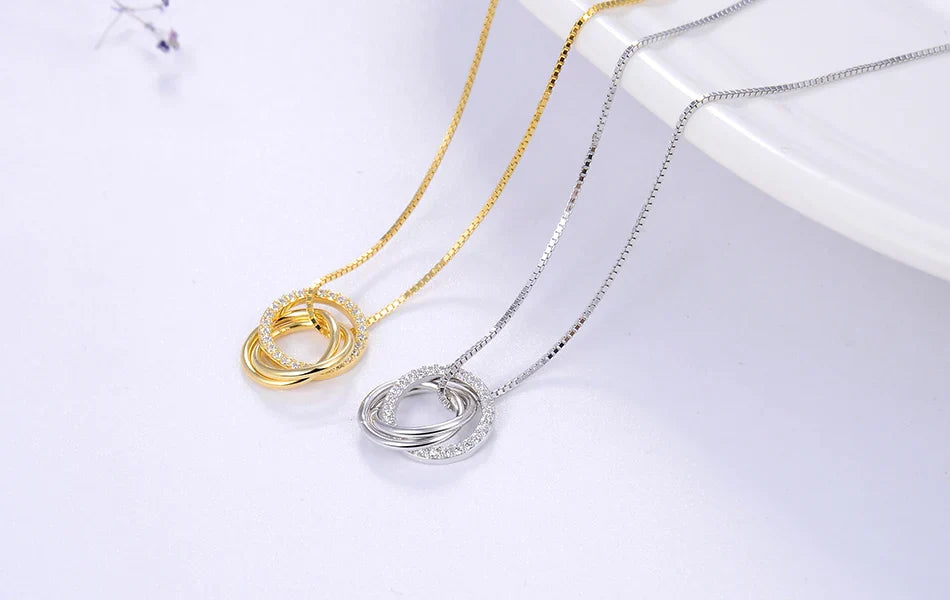 Trendy Simple Necklace 925 Sterling Silver Women Necklaces With 3 Big Circle AAAA Zircon Jewelry Wedding Gift OSN175