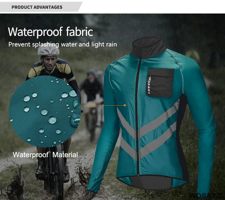 Windproof Cycling Jacket MTB Bike Jersey Outdoor Sport Cycling Windbreaker Rainproof Reflective Bike Clothing Navy Blue