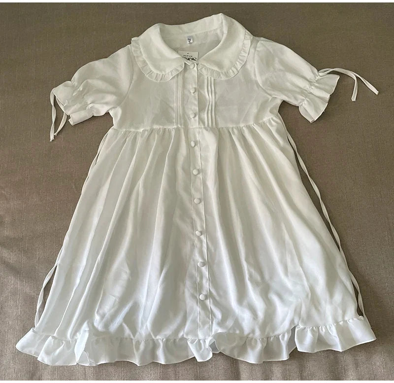 Japanese Sweet Girl Lolita Dress White 2021 Summer Kawaii Peter Pan Collar Cute Ruffle Puff Sleeve Drees Elegant Lady Dresses