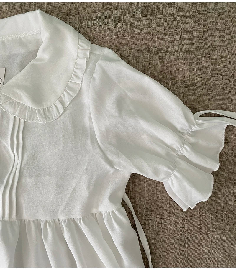 Japanese Sweet Girl Lolita Dress White 2021 Summer Kawaii Peter Pan Collar Cute Ruffle Puff Sleeve Drees Elegant Lady Dresses