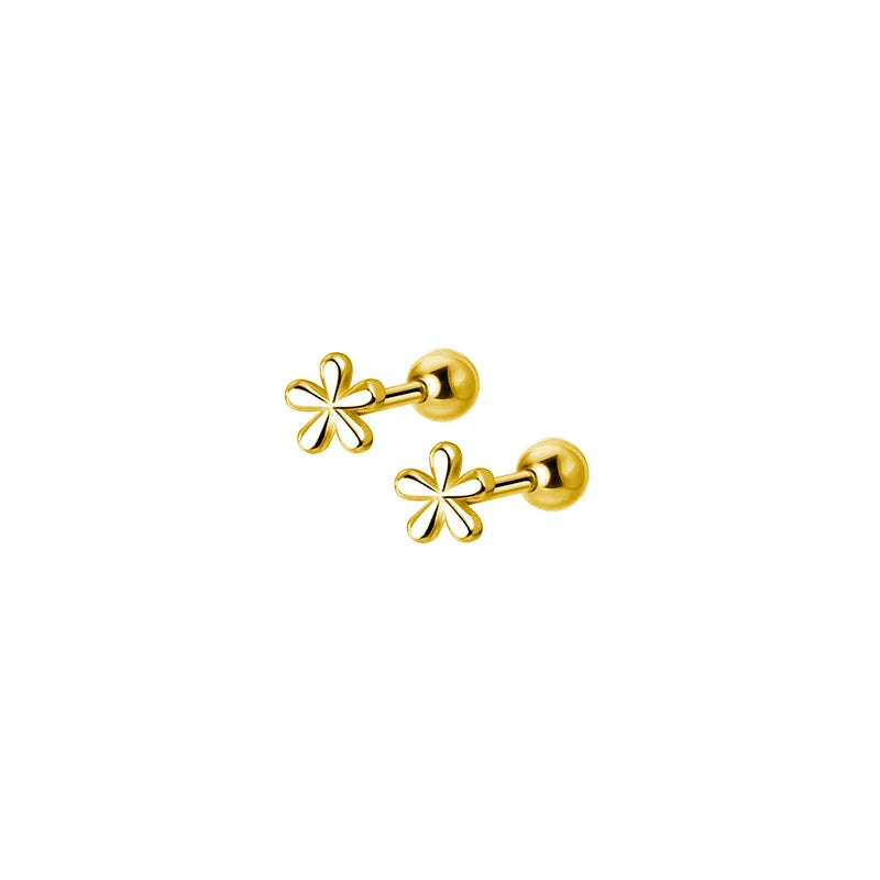 925 Sterling Silver Fashion Simple Golden Flower Beads Small Stud Earrings for Women Teen Piercing Jewelry Accessories