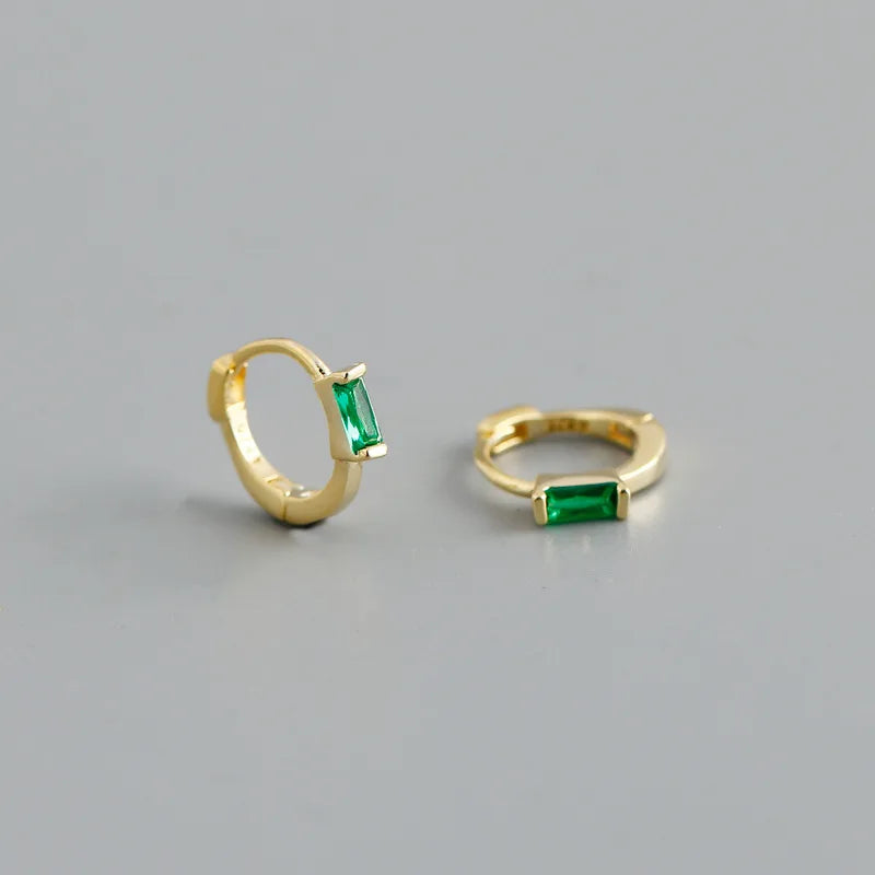 925 Sterling Silver Colorful Square Shiny Zircon Beads Piercing Stud Earrings for Women Fashion Gothic Exquisite Jewelry