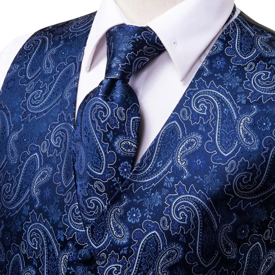 Fashion Silk Vest For Men Classic Gold Champane Yellow Waistcoat Jacket Tie Hankerchief Cufflinks Sets Dress Suit Wedding Hi-Tie