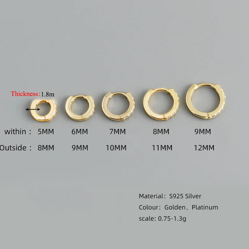 Real 925 Sterling Silver Gothic Simple White Zircon Hoop Earrings for Women Men Charms Unique Party Couple Jewelry 2021