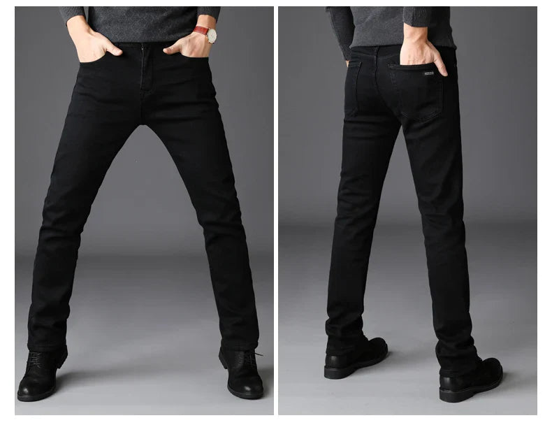 2023 Men's Stretch Black Jeans Classic Style Business Fashion Pure Slim-fit Denim Pants Male Brand Casual Trousers