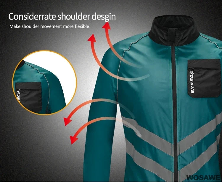 Windproof Cycling Jacket MTB Bike Jersey Outdoor Sport Cycling Windbreaker Rainproof Reflective Bike Clothing Navy Blue