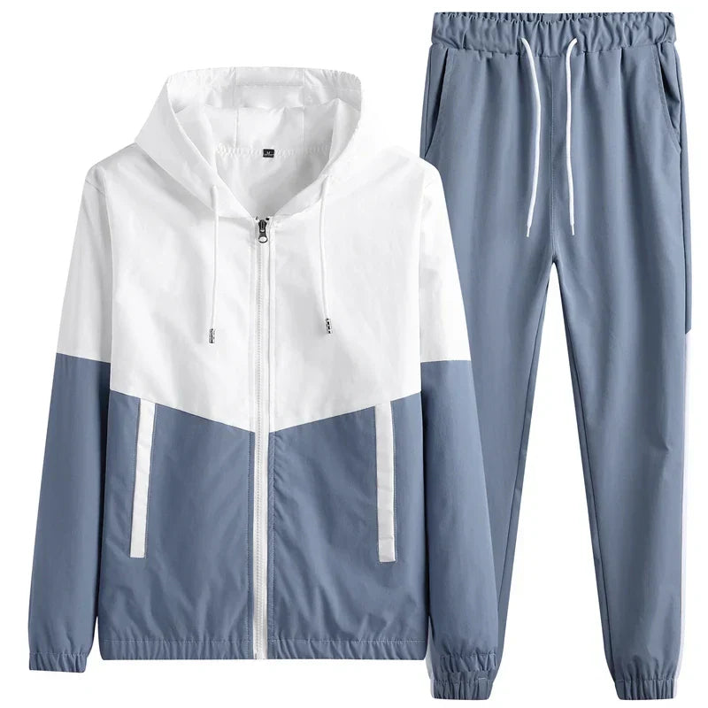 2026 New Men's Tracksuit Clothing Set Zipper Hoodie Sweatpants 2 Piece Hooded Long Sleeve Sportswear Sweatshirt Suits