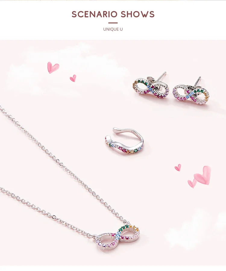 Genuine 925 Sterling Silver Rainbow Color Infinite Love Short Chain Necklace for Women Girl Gift Collar 2020 New SCN402