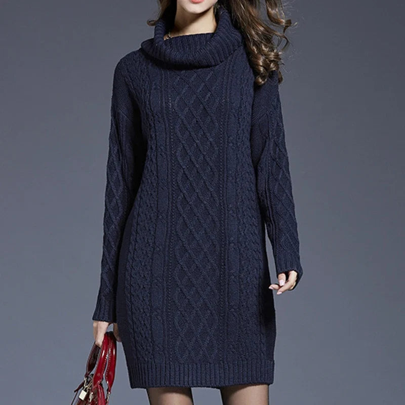 Plus Size Women Casual Knitted Long Sleeve Winter Dresses Sweater Solid Knee Length Loose Fat Female Over Size Dresses 4XL