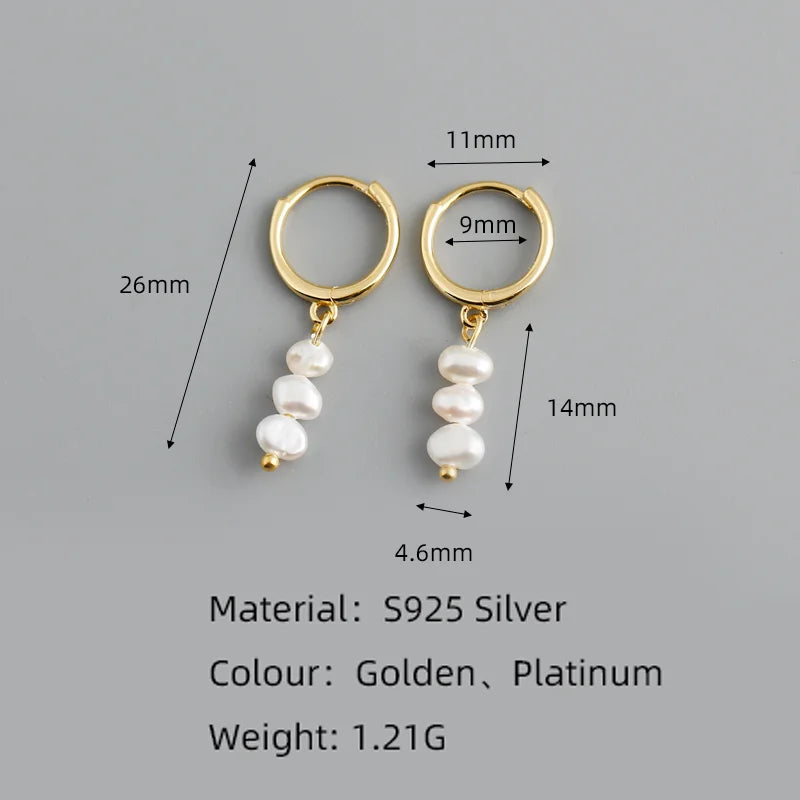 Real 925 Sterling Silver Natural Freshwater Baroque Pearl Stud Earrings for Women Bohemian Charming Jewelry Trend 2021