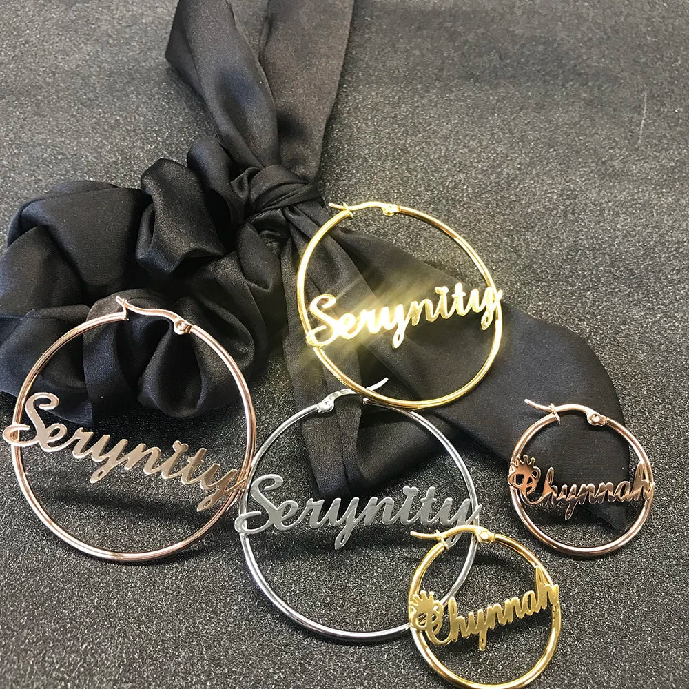 Stainless Steel Personalized Customize Name Hoop Earrings Jewelry For Women Girls Circle Earring Fashion 30-60 MM