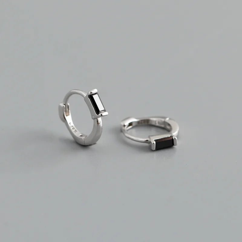 925 Sterling Silver Colorful Square Shiny Zircon Beads Piercing Stud Earrings for Women Fashion Gothic Exquisite Jewelry