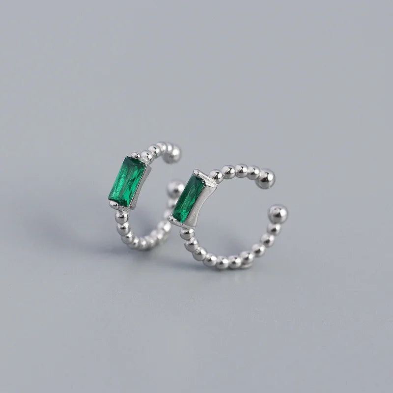 925 Sterling Silver Colorful Square Shiny Zircon Beads Piercing Stud Earrings for Women Fashion Gothic Exquisite Jewelry