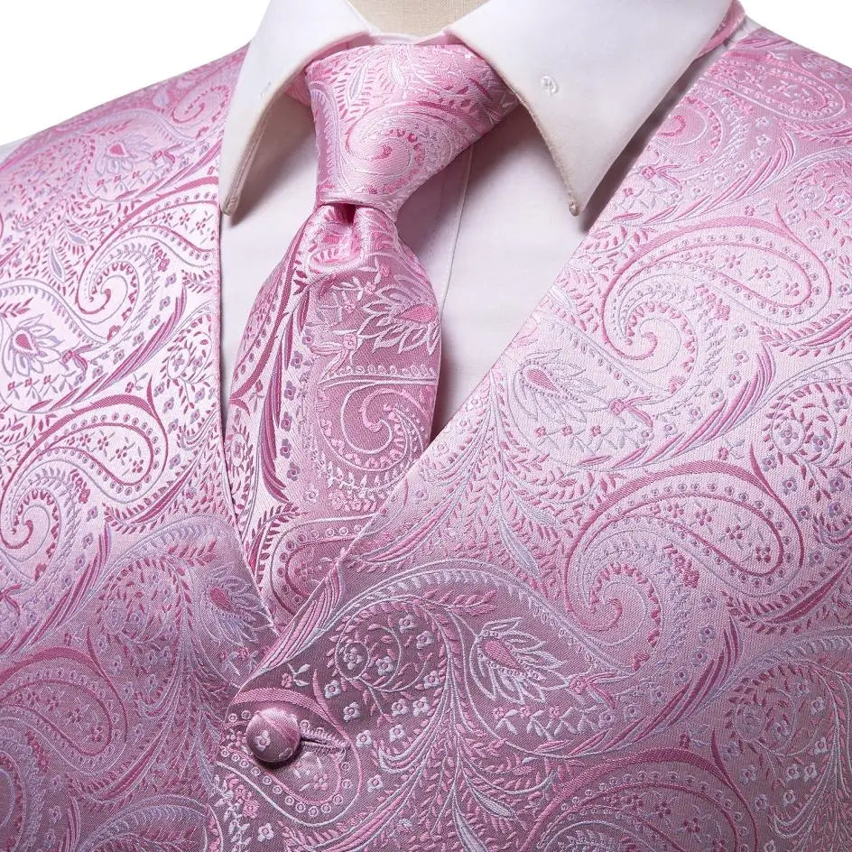 Fashion Silk Vest For Men Classic Gold Champane Yellow Waistcoat Jacket Tie Hankerchief Cufflinks Sets Dress Suit Wedding Hi-Tie