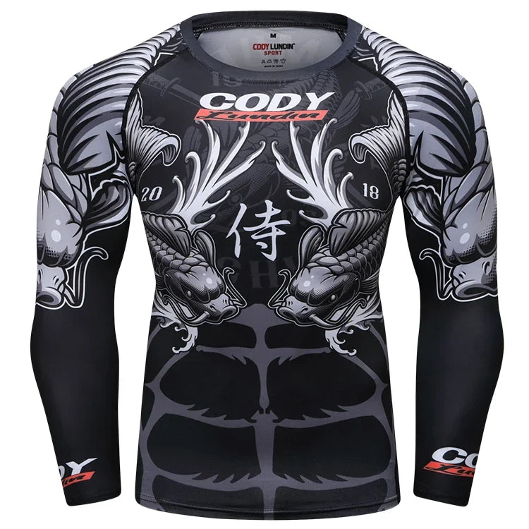 UV Sun Protection Sports Rash Guard With Snake Print Masculine jiu jitsu Bjj Rashguard No Gi MMA Clothes Compression Sweatshirts